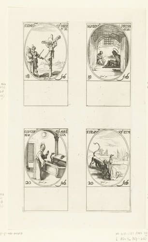 Heilige Simeon van Jeruzalem, Heilige Gabinius, Heilige Eucherius van Orléans, Heilige Silvanus (18-20 februari) by Jacques Callot