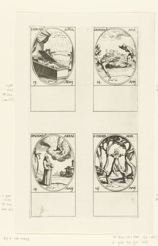 Heilige Servatius van Maastricht, Heilige Bonifatius van Tarsus, Heilige Pachomius de Oudere, Heilige Corona van Egypte (13-14 mei) by Jacques Callot
