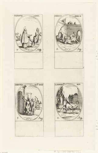 Heilige Albertus van Trapani, Heilige Marinus van Anazarbus, Heilige Demetrius en gezellen, Heilige Laurentius van Rome (7-10 augustus) by Jacques Callot