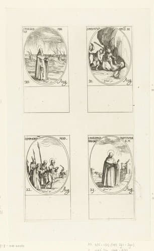 Heilige Philibertus van Jumièges, Heilige Privatus van Gévaudan, Heilige Symphorianus van Autun, Heilige Philippus Benitius (20-23 augustus) by Jacques Callot