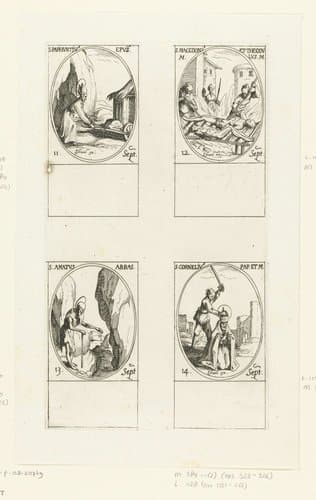 Heilige Paphnutius de Grote van Egypte, Heilige Macedonius en Heilige Theodulus, Heilige Amatus van Sion, Heilige Cornelius (11-14 september) by Jacques Callot