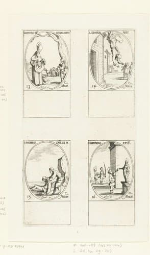 Heilige Brictius van Tours en Heilige Aemilianus Cucullatus, Heilige Serapion van Alexandrië, Heilige Eugenius van Parijs, Heilige Edmundus van Abingdon (13-16 november) by Jacques Callot