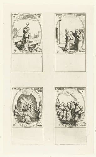 Heilige Ireneus van Rome en gezellen, Heilige Christiana van Georgië, Heilige Ananias, Heilige Azarias en Heilige Misael van Babylon, Heilige Florianus en gezellen (15-17 december) by Jacques Callot