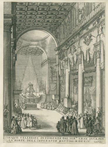 De katafalk van keizer Matthias van Oostenrijk by Jacques Callot