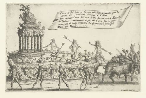 Feest te Florence: praalwagen van Thetis by Jacques Callot