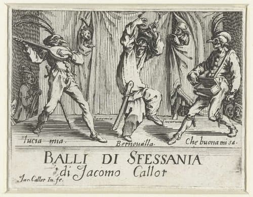 Titelprent voor de prentserie 'Balli di Sfessania'/'Dansen van Sfessania' by Jacques Callot