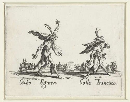 Twee straatartiesten als Cicho Sgarra en Collo Francisco by Jacques Callot