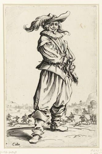 Ruiter met gepluimde hoed, van voren gezien by Jacques Callot