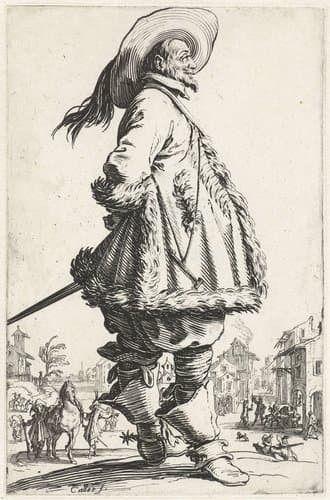 Ruiter met gepluimde hoed, op de rechterzijde gezien by Jacques Callot