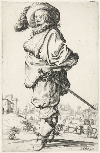 Ruiter met gepluimde hoed, op de linkerzijde gezien by Jacques Callot