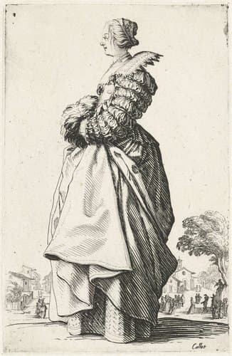 Dame met mutsje en mof by Jacques Callot