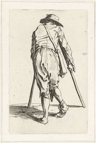 Bedelaar met krukken, op de rug gezien by Jacques Callot