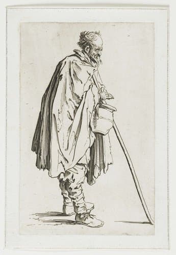 Bedelaar met een kruik en een stok by Jacques Callot