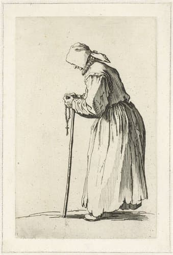 Bedelares met een rozenkrans en een stok by Jacques Callot