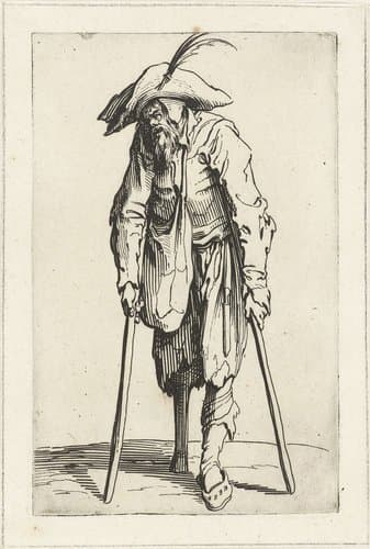Bedelaar met krukken en een houten been by Jacques Callot