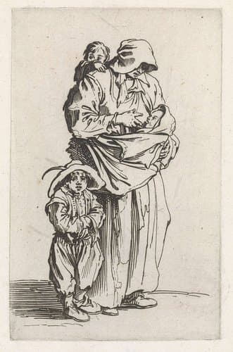 Bedelares met drie kinderen by Jacques Callot
