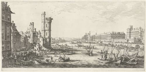 Gezicht op de Seine met het Louvre te Parijs by Jacques Callot