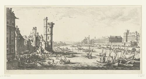 Gezicht op de Seine met het Louvre te Parijs by Jacques Callot