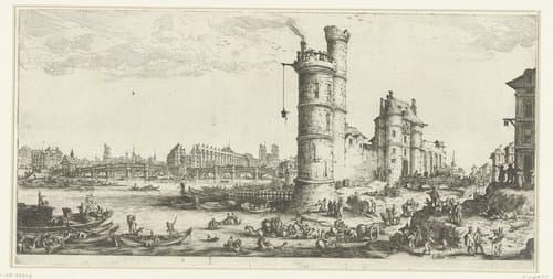 Gezicht op de Seine met de Pont Neuf te Parijs by Jacques Callot