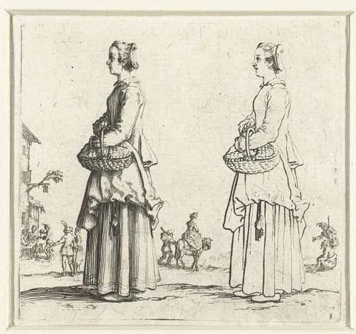Tweemaal dezelfde boerin met rieten mand by Jacques Callot