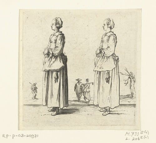 Tweemaal dezelfde boerin met de handen op elkaar by Jacques Callot