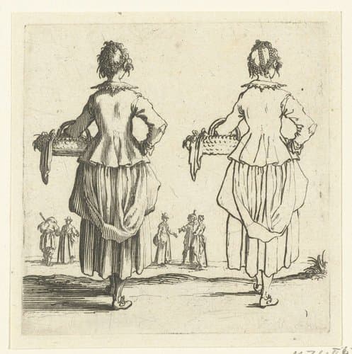 Tweemaal dezelfde boerin met rieten mand by Jacques Callot