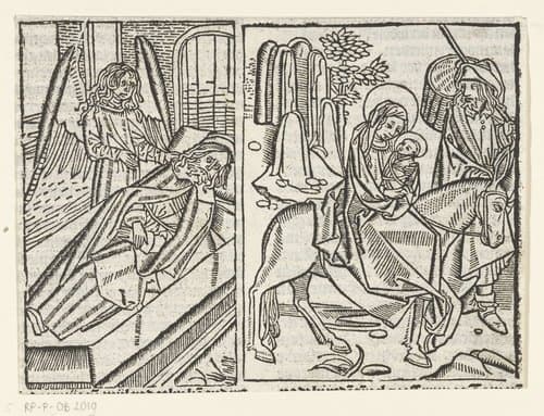 Engel verschijnt aan Jozef in een droom; De vlucht naar Egypte by Master of Delft