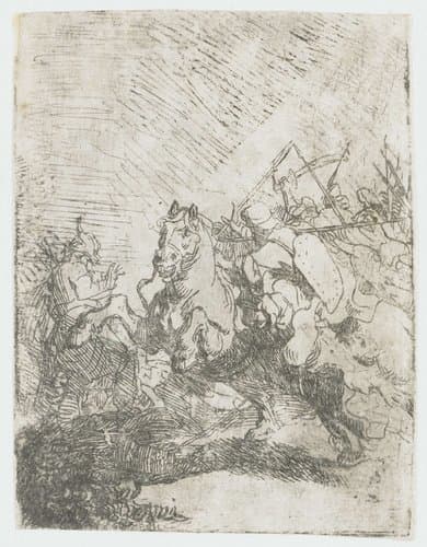 Een cavaleriegevecht by Rembrandt van Rijn