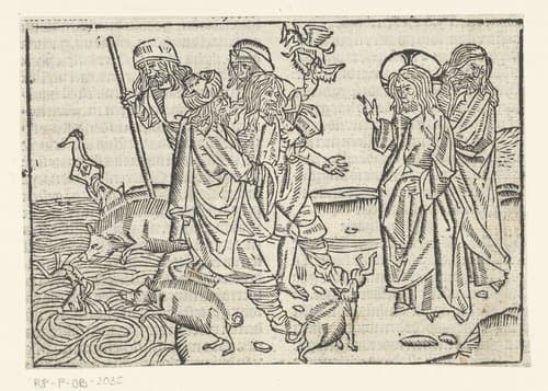Christus geneest bezeten man in het gebied van de Gerasenen by Master of Delft