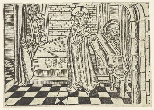 Christus wekt de dochter van Jaïrus op by Master of Delft