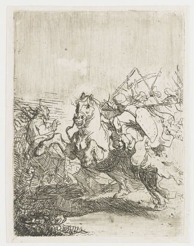 Een cavaleriegevecht by Rembrandt van Rijn