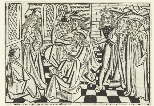 Christus predikt in een kamer by Master of Delft