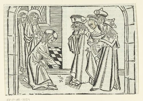 Christus en de overspelige vrouw by Master of Delft
