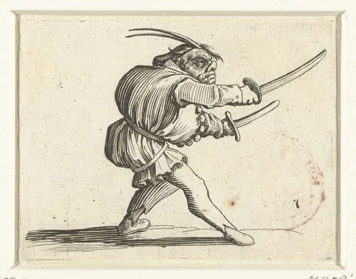 Groteske figuur met twee zwaarden by Jacques Callot