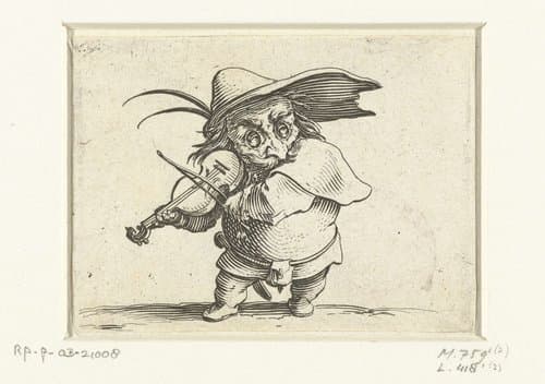 Kleine mens (karikatuur) met viool en zwaard by Jacques Callot
