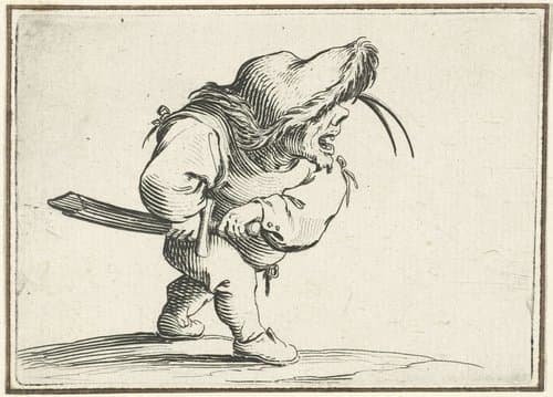 Dwerg met zwaard, in aanvallende houding by Jacques Callot