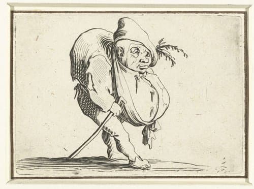 Kleine mens (karikatuur) met wandelstok by Jacques Callot