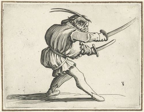 Groteske figuur met twee zwaarden by Jacques Callot
