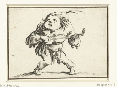Kleine mens (karikatuur) met gitaar by Jacques Callot
