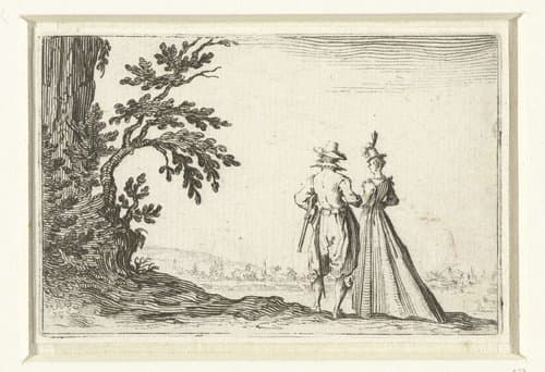 Dame en heer bij een boom by Jacques Callot