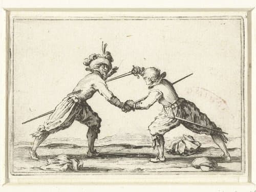 Twee vechtende mannen met zwaarden by Jacques Callot