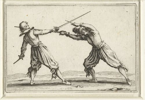 Twee vechtende mannen met zwaarden en dolken by Jacques Callot