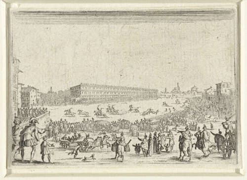 Paardenrennen op de Piazza Pitti te Florence by Jacques Callot