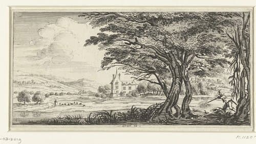 Landschap met een grote boom en een jager by François Collignon