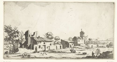 Landschap met kerk en man met kruiwagen by François Collignon