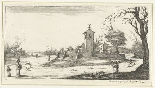 Landschap met een kerk, op de toren gezien by François Collignon