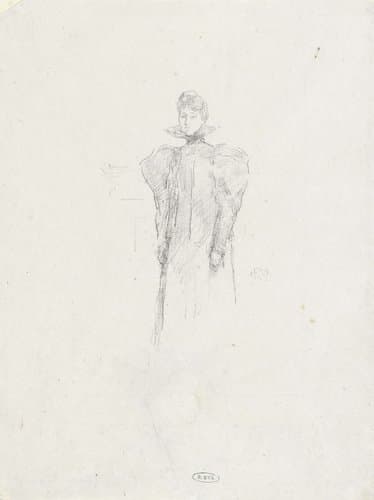 Vrouw in een jas met grote kraag by James Abbott McNeill Whistler