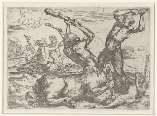 Gevecht tussen een centaur en een triton by anonymous