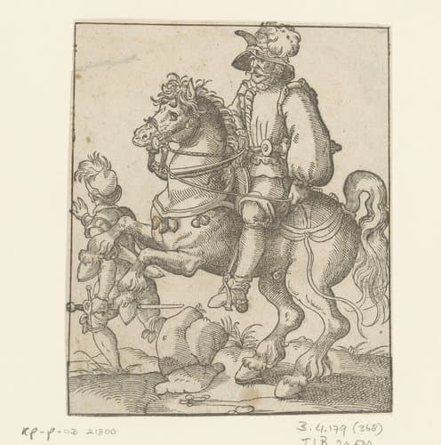 Ruiter en een weglopende man by anonymous; Jost Amman