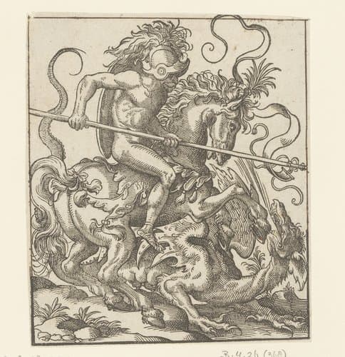 Naakte ruiter in gevecht met een draak by anonymous; Jost Amman
